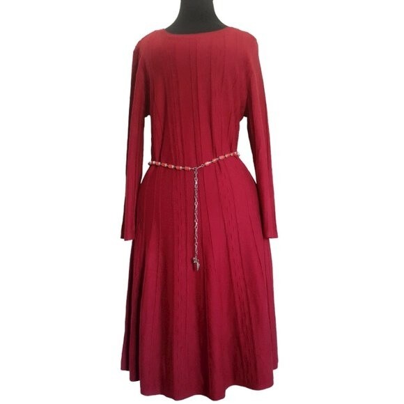 Dana Buchman Viva Wine Red A-Line Silhouette Flowy 3/4 Sleeve Midi Dress Med NWT - Picture 3 of 15
